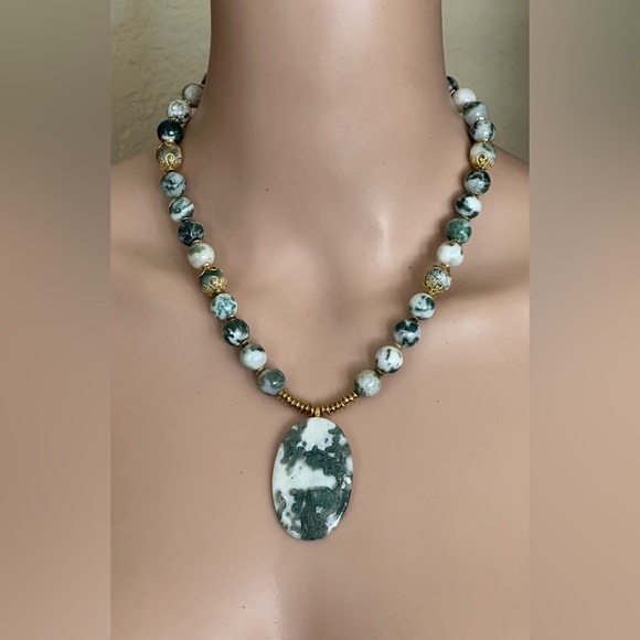 22 inch Tree Agate Gemstone bead Necklace NWOT - Picture 1 of 11